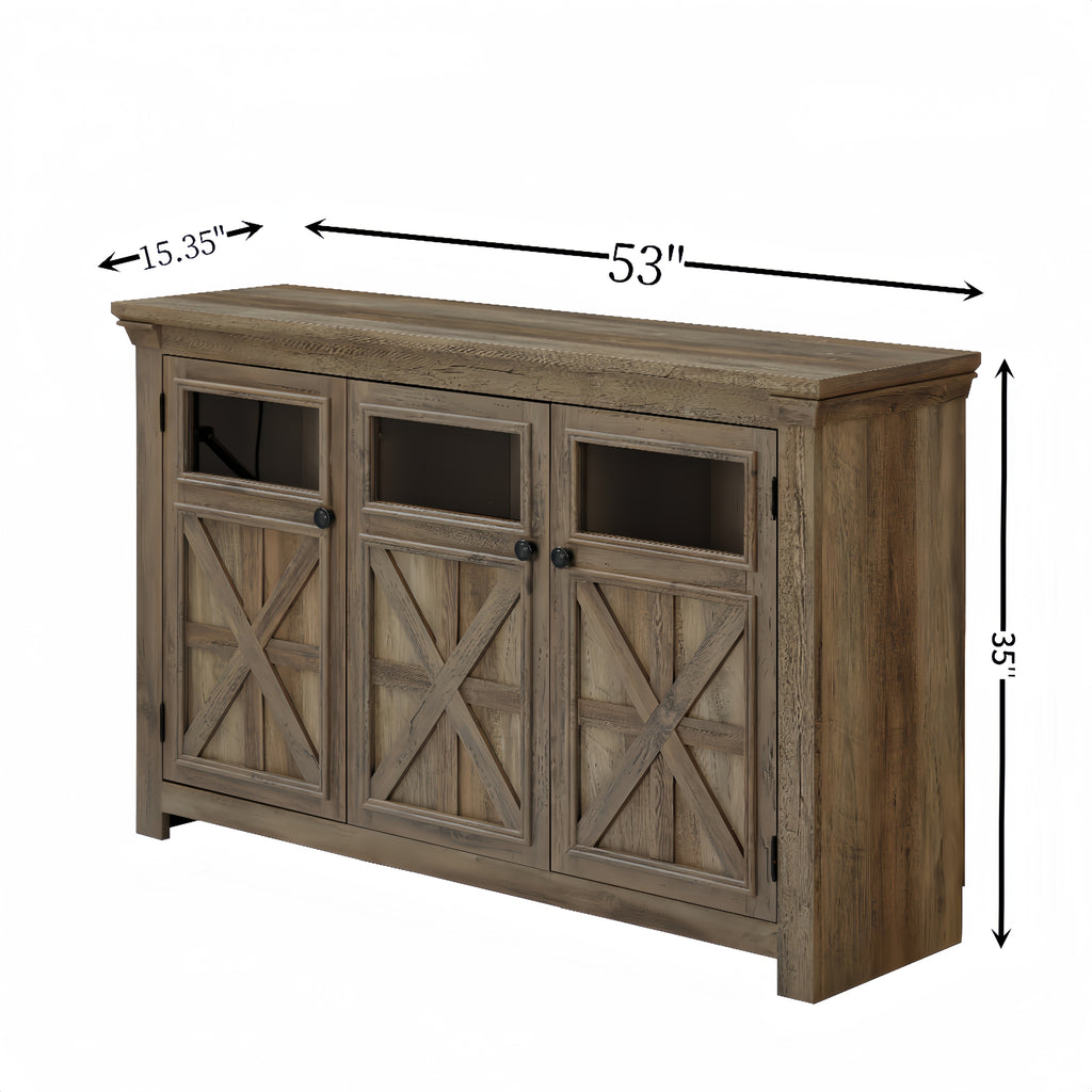 Leoglint 3 Doors Cabinet Large Buffet Sideboard Cabinet, Bar Wine Cabinet for Entryway Living Room Buffet Cabinet Table Coffee Bar Wine Bar Large Storage Space Cabinet for Dining Room Gray Wash