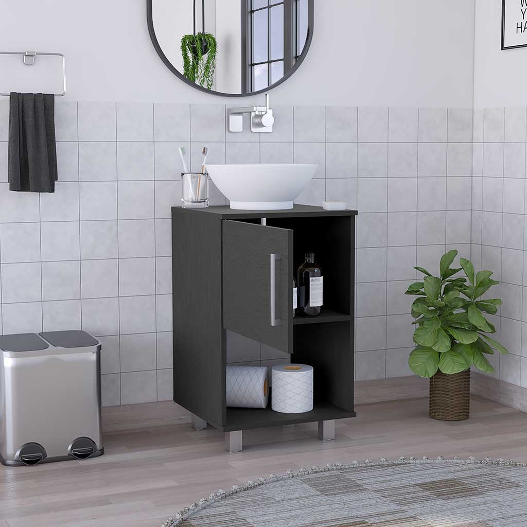 Leoglint Gouda 18" Single Bathroom Vanity, One Open Shelf, Single Door Cabinet -Black