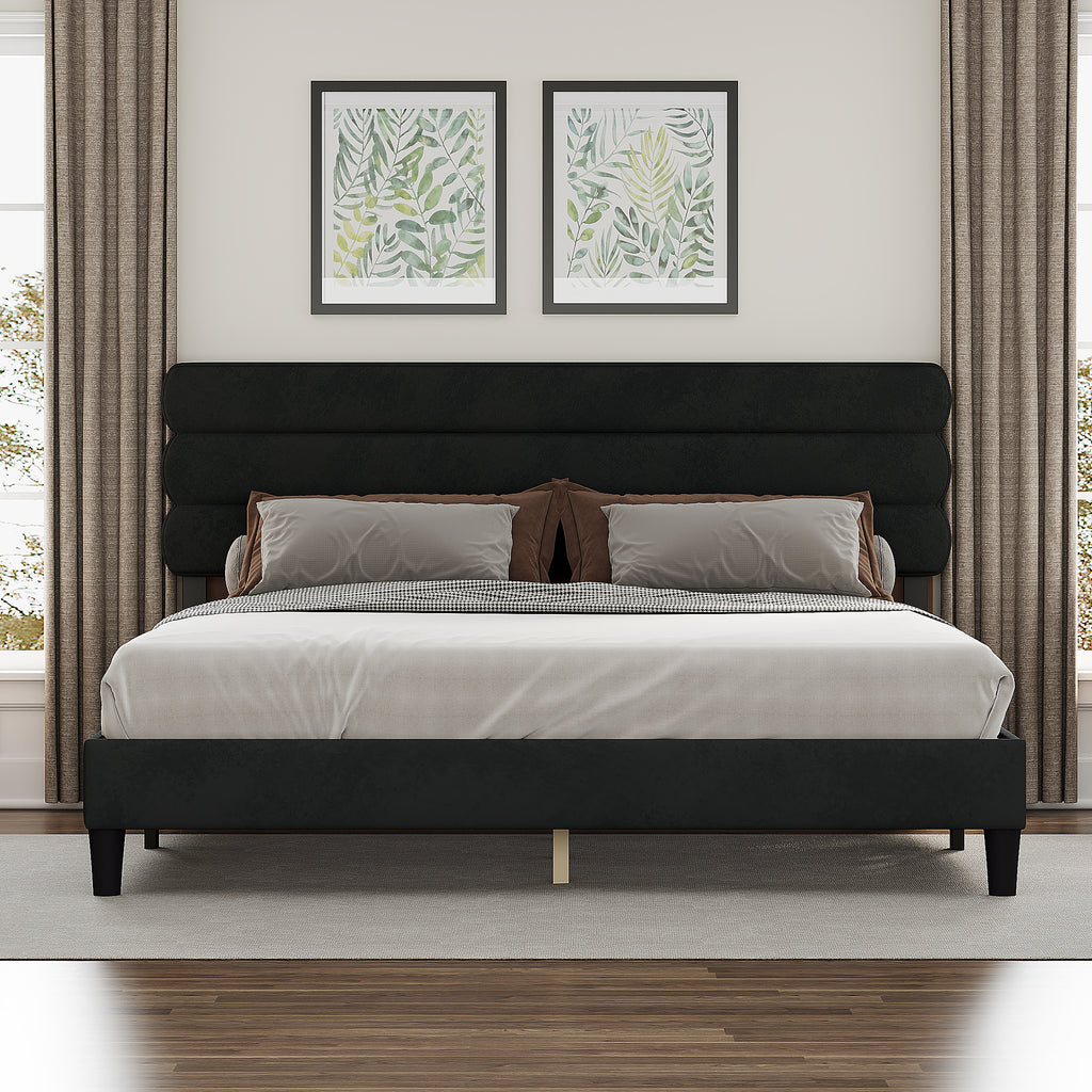 Leoglint King Bed Frame with Headboard,Sturdy Platform Bed with Wooden Slats Support,No Box Spring,Mattress Foundation,Easy Assembly  Dark grey