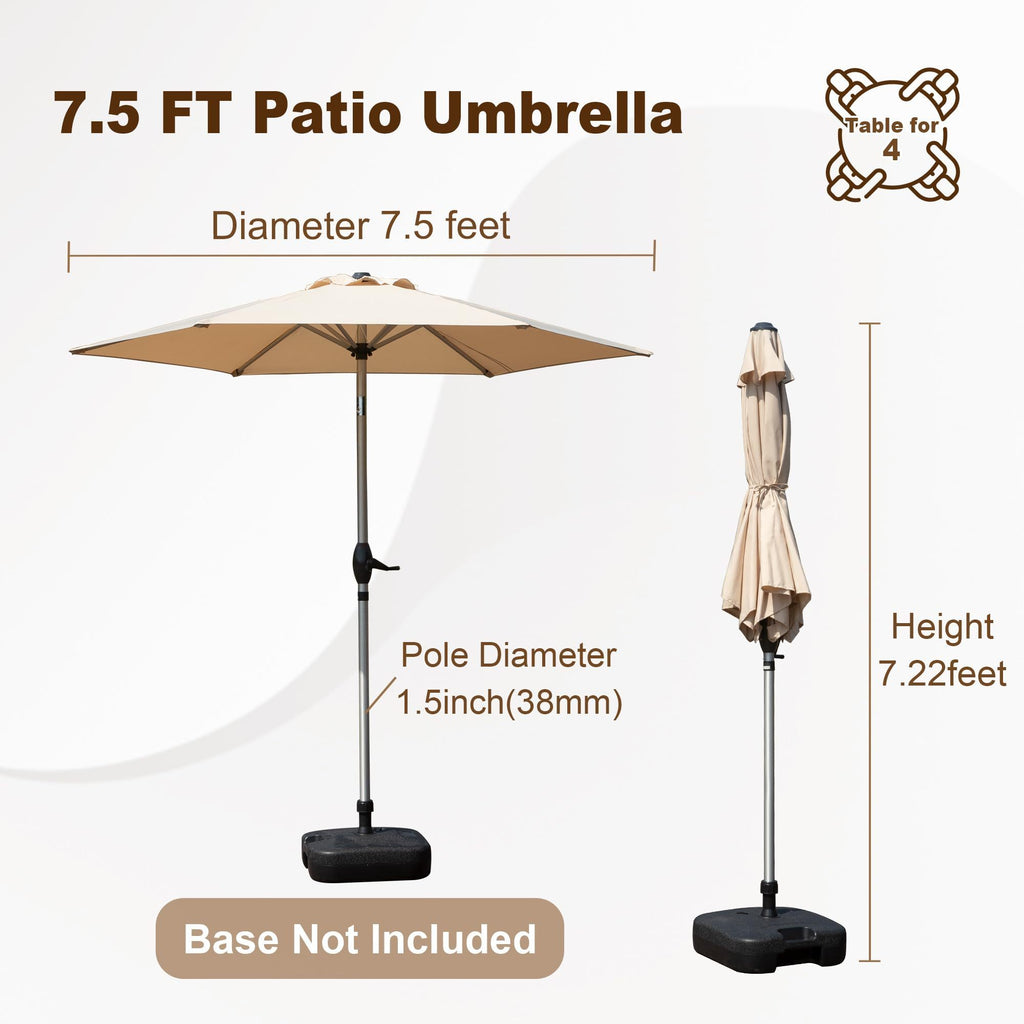 Leoglint 7.5FT Patio Umbrella, Outdoor Umbrella with Push Button Tilt and Crank, UV Protection Waterproof Market Sun Umbrella with 8 Sturdy Ribs for Garden, Deck, Backyard, Pool (Beige)