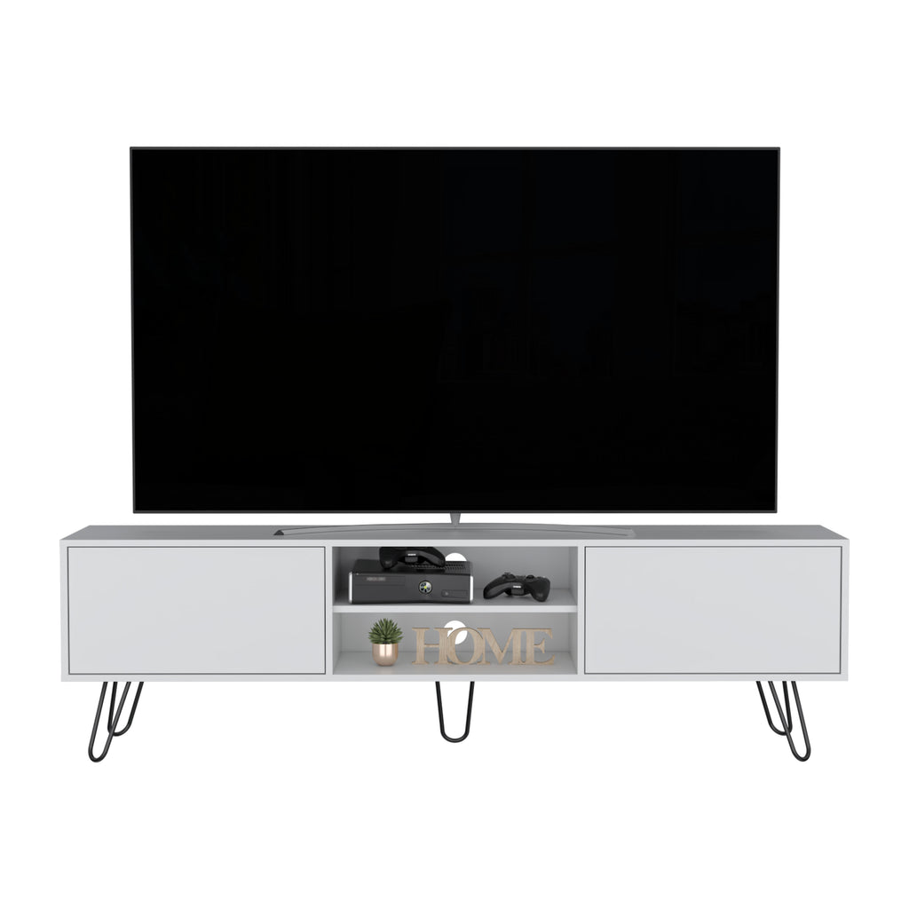 Leoglint Waco TV Stand, Hairpin Stand with Spacious Storage and Cable Management Holes, White