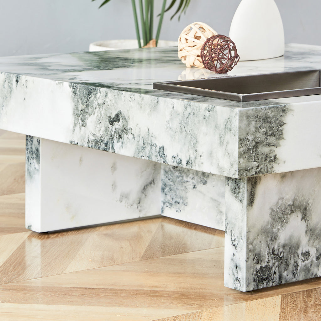 Leoglint A modern and practical coffee table, black and white in imitation marble pattern, made of MDF material. The fusion of elegance and natural fashion 31.4"* 31.4"* 12 "