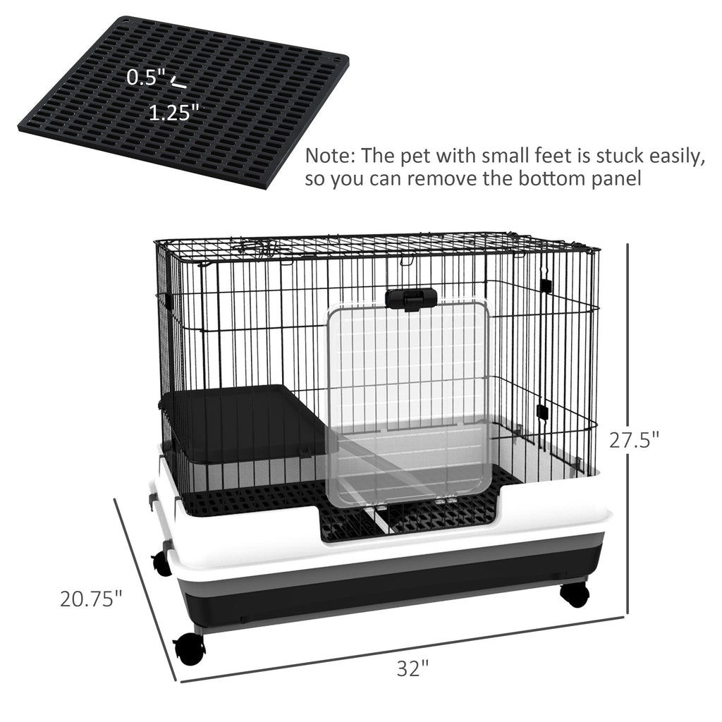 Leoglint 2-Level Small Animal Cage Rabbit Hutch with Wheels, Removable Tray, Platform and Ramp for Bunny, Chinchillas, Ferret, Black