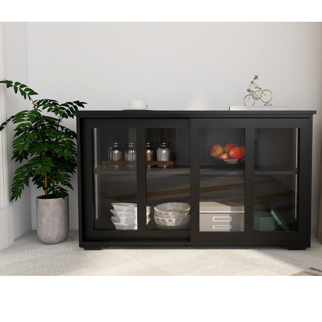 Leoglint Sideboard Kitchen Storage Stand Cupboard With Glass Door-Black