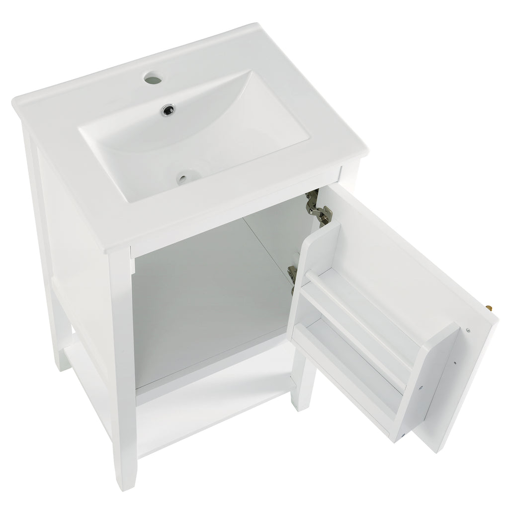 Leoglint 20" Bathroom Vanity with Sink, Bathroom Cabinet with Soft Closing Door, Storage Rack and Open Shelf, White