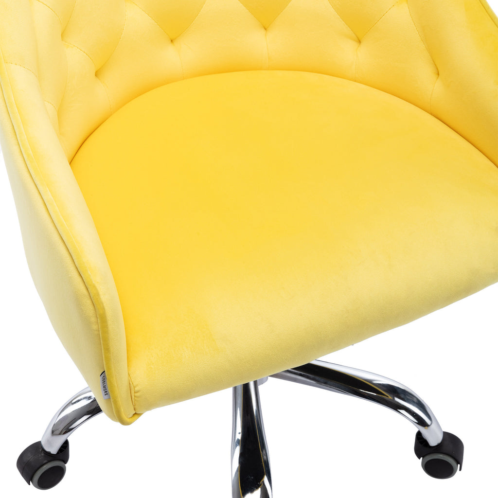 Leoglint COOLMORE Velvet Home Office Chair, Modern Cute Computer Chair, Wheels Swivel Height Adjustable Swivel Task Chair for Home Office (Yellow Velvet)