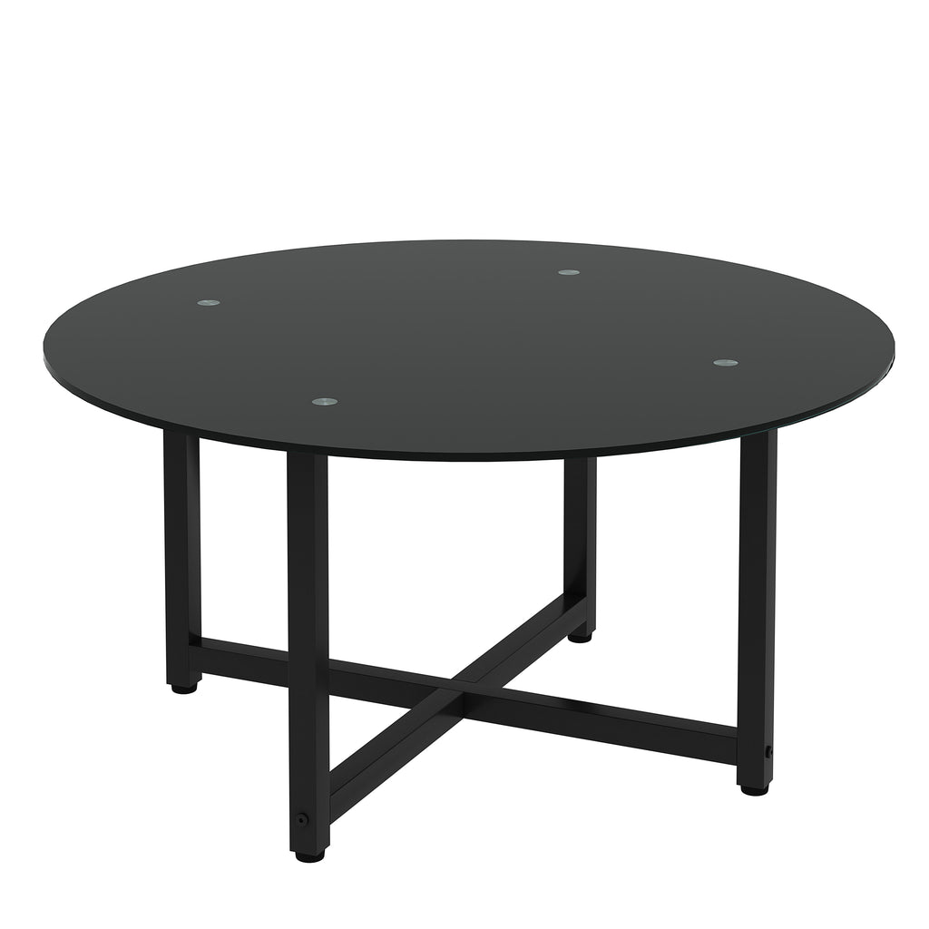 Leoglint 35.5'' Round Whole Black Coffee Table, Clear Coffee Table，Modern Side Center Tables for Living Room， Living Room Furniture