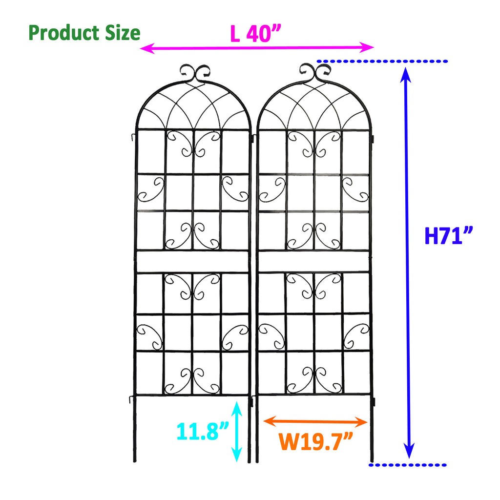 Leoglint 2 Pack Metal Garden Trellis 71" x 19.7" Rustproof Trellis for Climbing Plants Outdoor Flower Support Black