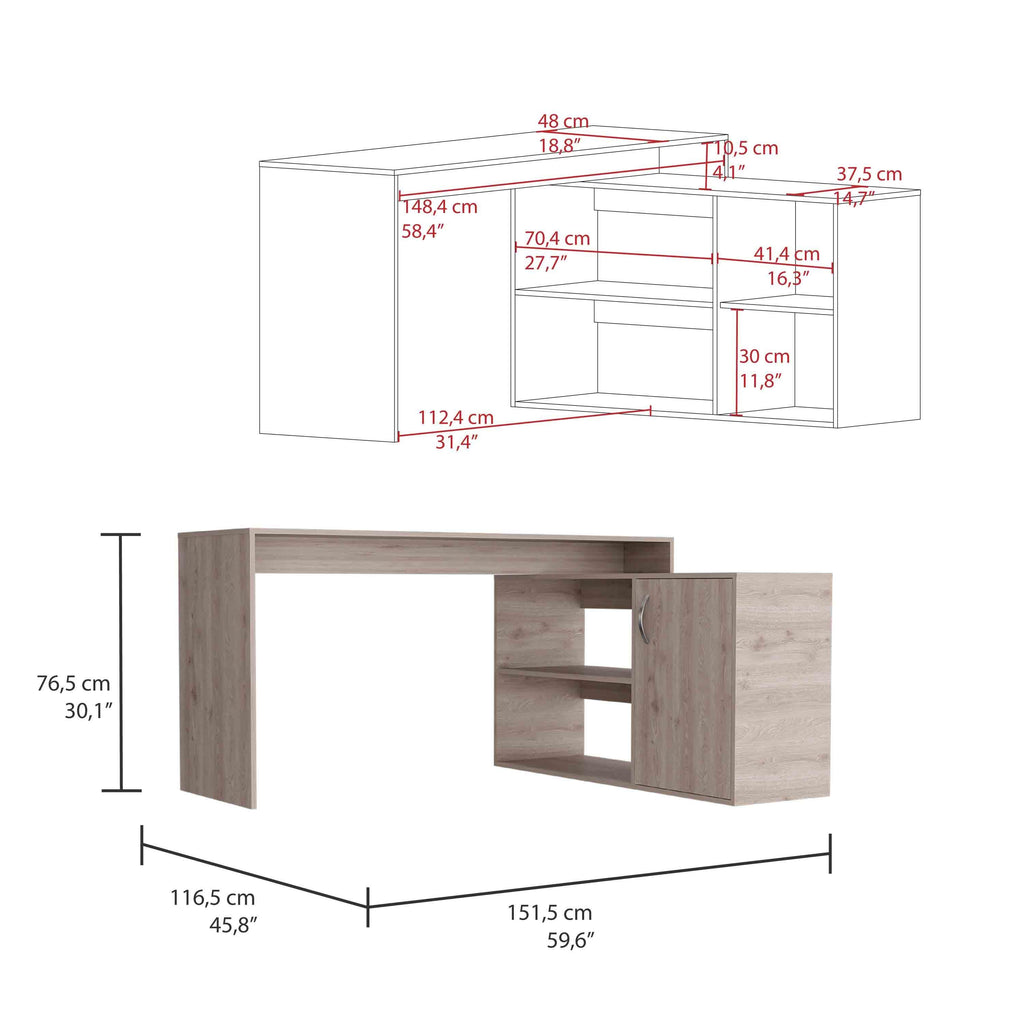 Leoglint Axis Modern L-Shaped Computer Office Desk with Open & Closed Storage -Light Gray