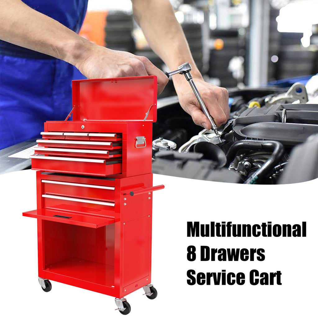 Leoglint High Capacity Rolling Tool Chest with Wheels and Drawers, 8-Drawer Tool Storage Cabinet--RED