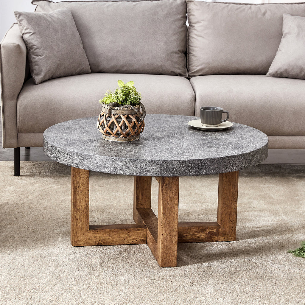 Leoglint A modern retro circular coffee table with a diameter of 31.4 inches, made of MDF material, suitable for living rooms