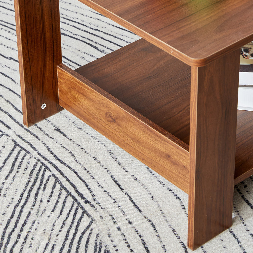 Leoglint Modern and practical walnut textured coffee tables , tea tables. The double layered coffee table is made of MDF material. Suitable for living room  43.3"*21.6"*16.5"  CT-16