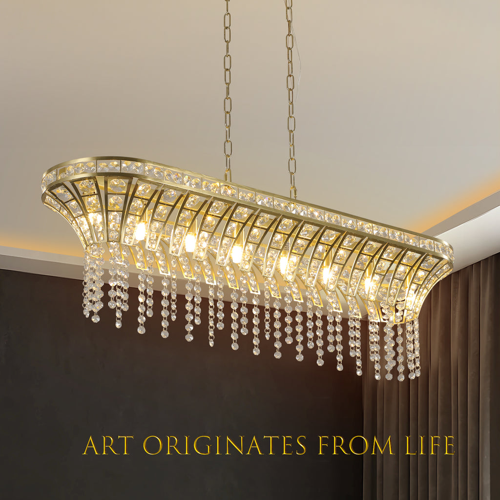 Leoglint Pendant Modern Champagne Gold Kitchen Island Light - Oval Crystal ceiling chandelier