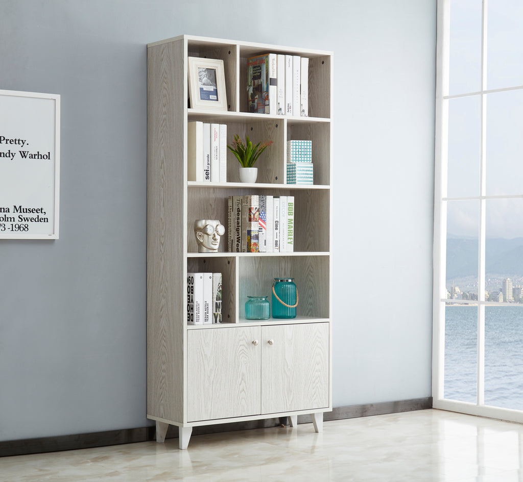 Leoglint Bookcase, Bookshelf with Doors, white