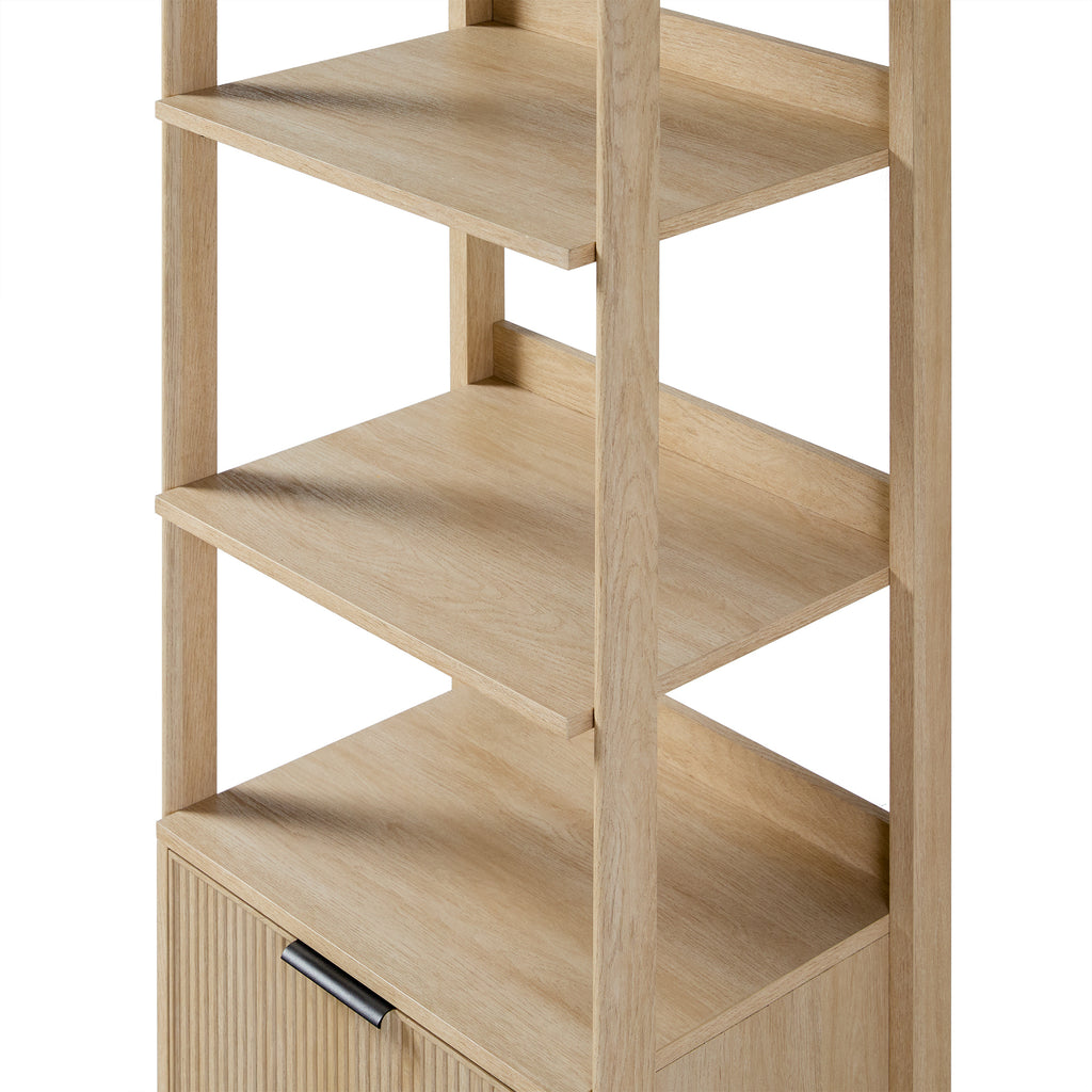 Leoglint Transitional Narrow Bookshelf with Drawer on Bottom - Oak