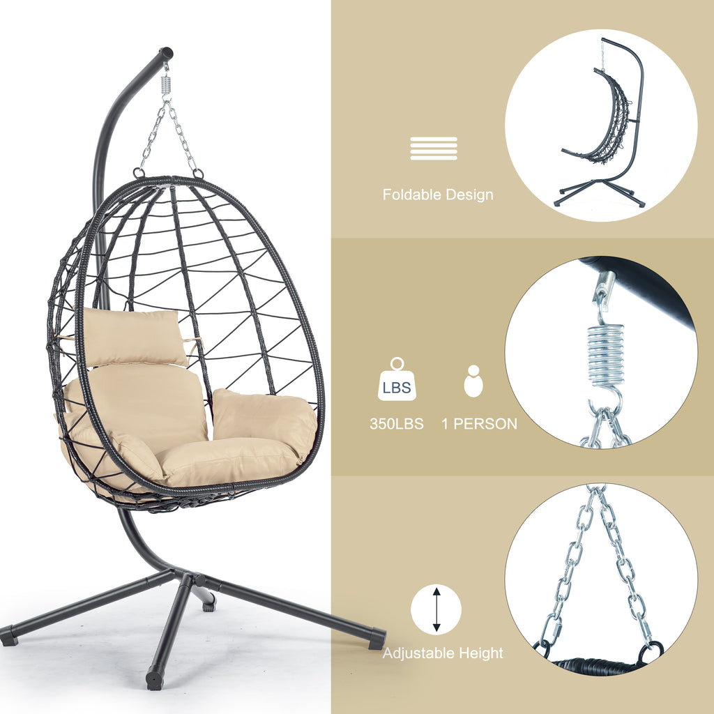 Leoglint Egg Outdoor Chair with Stand Indoor Outdoor Swing Chair Patio Wicker Hanging Egg Chair Hanging Basket Chair Hammock Chair with Stand for Bedroom Living Room Balcony