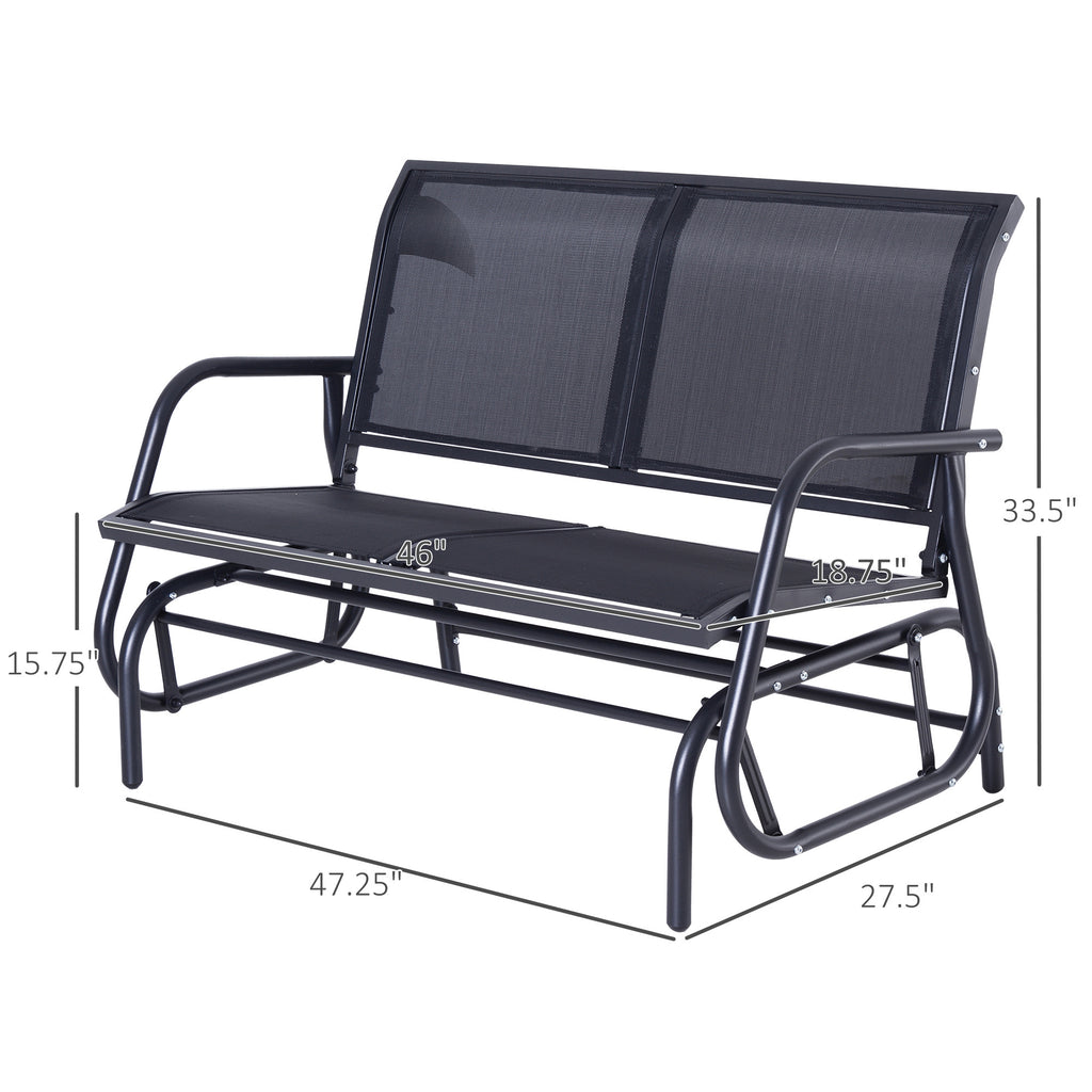 Leoglint 2-Person Outdoor Chair Outdoor Glider Bench, Patio Double Swing Rocking Chair Loveseat w/ Powder Coated Steel Frame for Backyard Garden Porch, Black