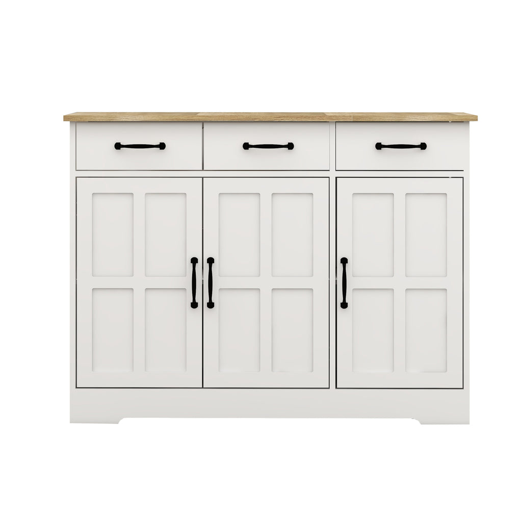 Leoglint Farmhouse Buffet Cabinet Storage Sideboard with 3 Drawers and 3 Doors for Dining Living Room Kitchen Cupboard-White