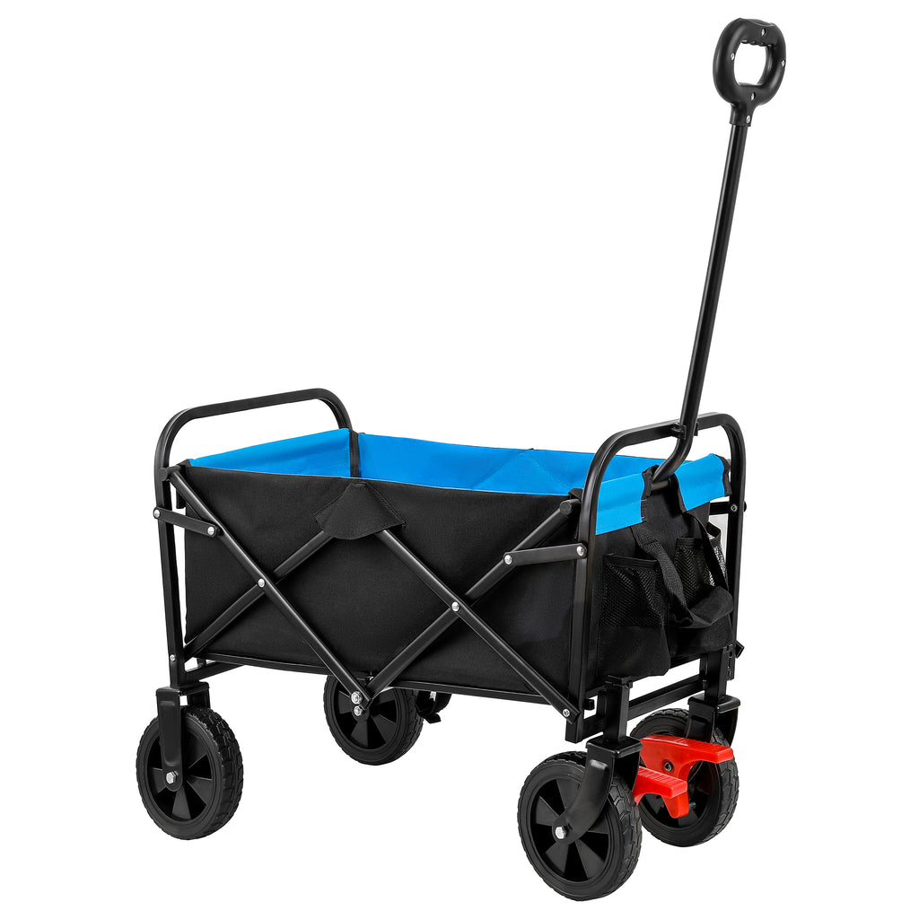 Leoglint Garden cart Mini Folding Wagon Garden Shopping Beach Cart (black+blue+brake)