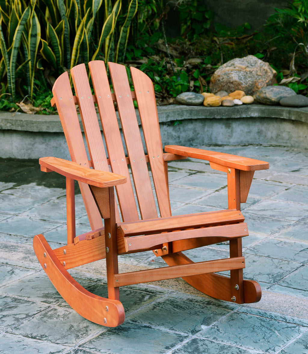 Leoglint Adirondack Rocking Outdoor Chair Solid Wood Chairs Finish Outdoor Furniture for Patio, Backyard, Garden - Walnut Brown