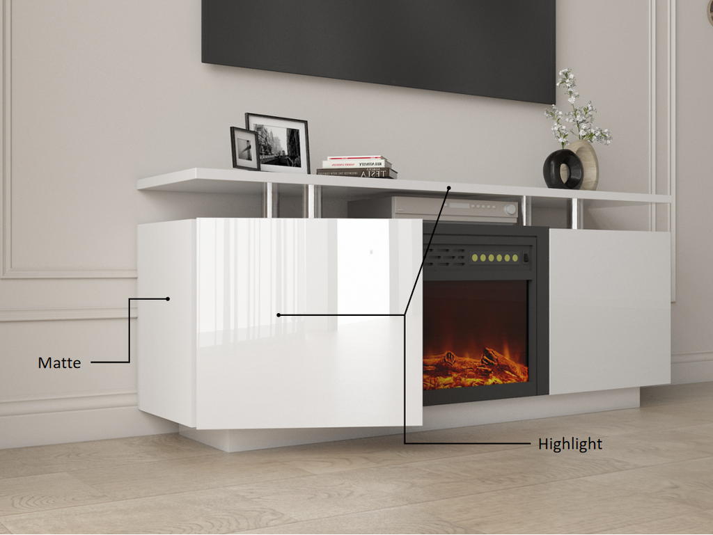 Leoglint 160CM high gloss TV cabinet tv stand unit with fireplace ,have heat and flame color changes