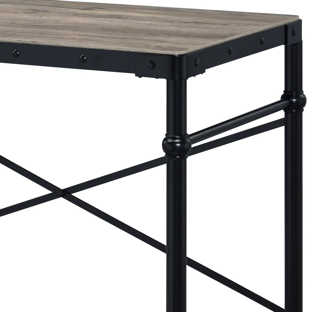 Leoglint Rustic Oak and Black Writing Office Desk with Wheels