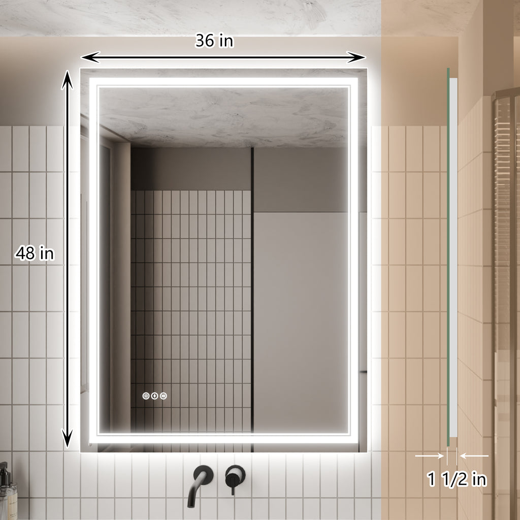 Leoglint LED Bathroom Mirror, 36x48 inch Bathroom Vanity Mirrors with Lights, Mirrors for Wall with Smart Touch Button, Anti-Fog, Memory Function, Stepless Dimmable Makeup Mirror (Horizontal/Vertical)