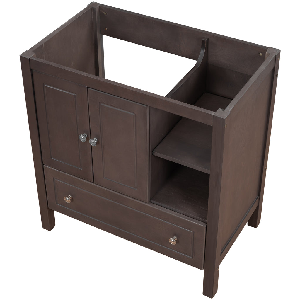 Leoglint 30" Bathroom Vanity Base Only, Solid Wood Frame, Bathroom Storage Cabinet with Doors and Drawers, Brown