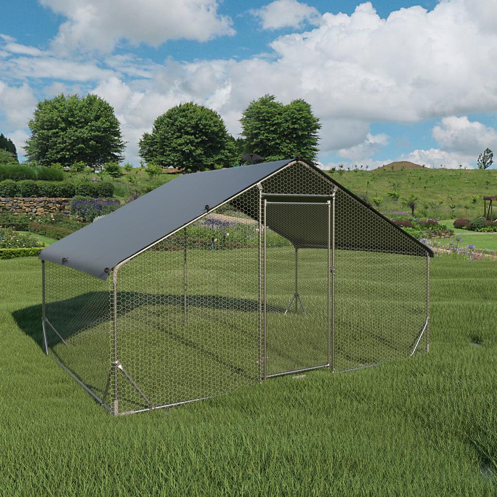 Leoglint Large metal chicken coop upgrade three support steel wire impregnated plastic net cage, Oxford cloth silver plated waterproof UV protection, duck rabbit sheep bird outdoor house 9.8'W x 6.6'L x 6.5'H