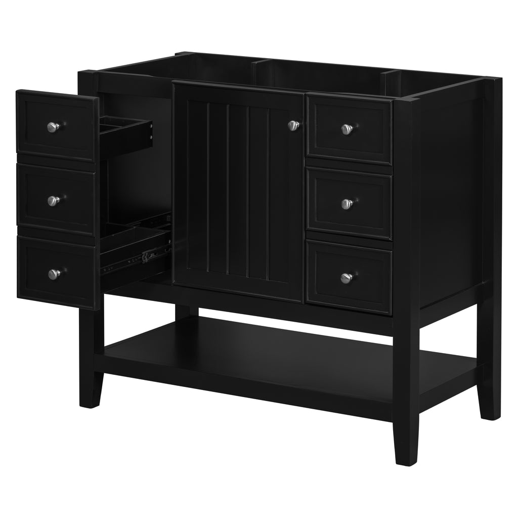 Leoglint 36" Bathroom Vanity without Sink, Cabinet Base Only, One Cabinet and three Drawers, Black