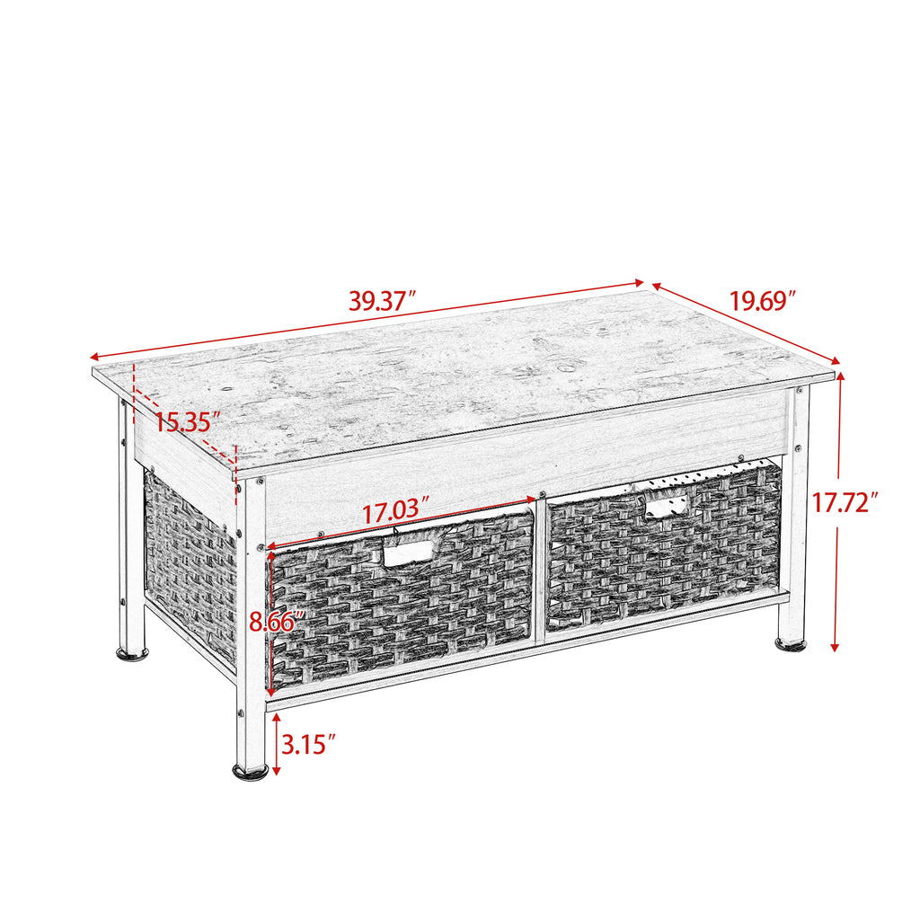 Leoglint Metal coffee table,desk,with a lifting table,and hidden storage space.There were two removable wicker baskets that could be placed in any space such as the living room,color:brown with fire wood grain