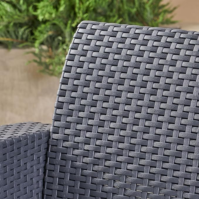 Leoglint Charcoal Faux Wicker Club Outdoor Chairs with Light Grey Water Resistant Cushions