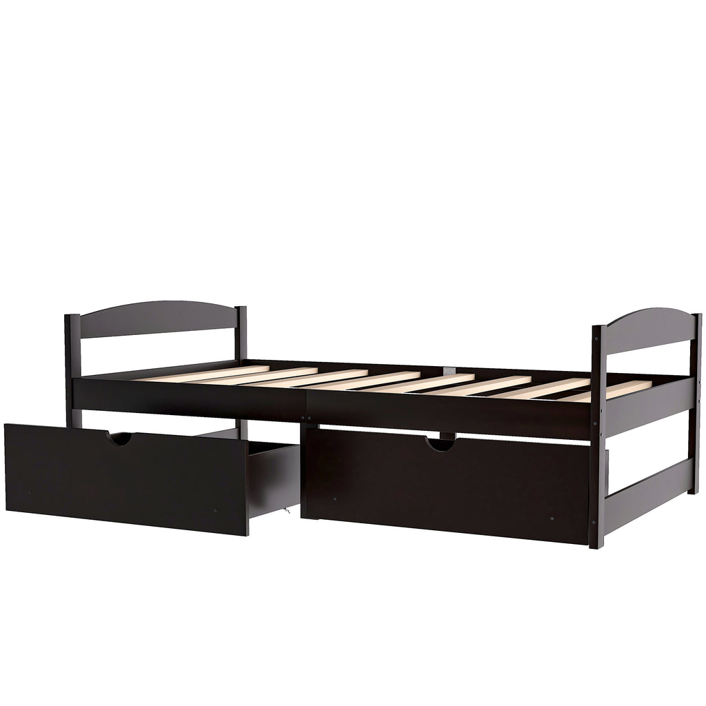 Leoglint Twin size platform bed frame, with two drawers, espresso