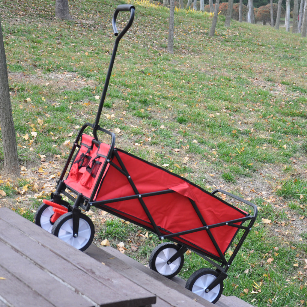 Leoglint Garden cart Folding Wagon Garden Shopping Beach Cart (Red)