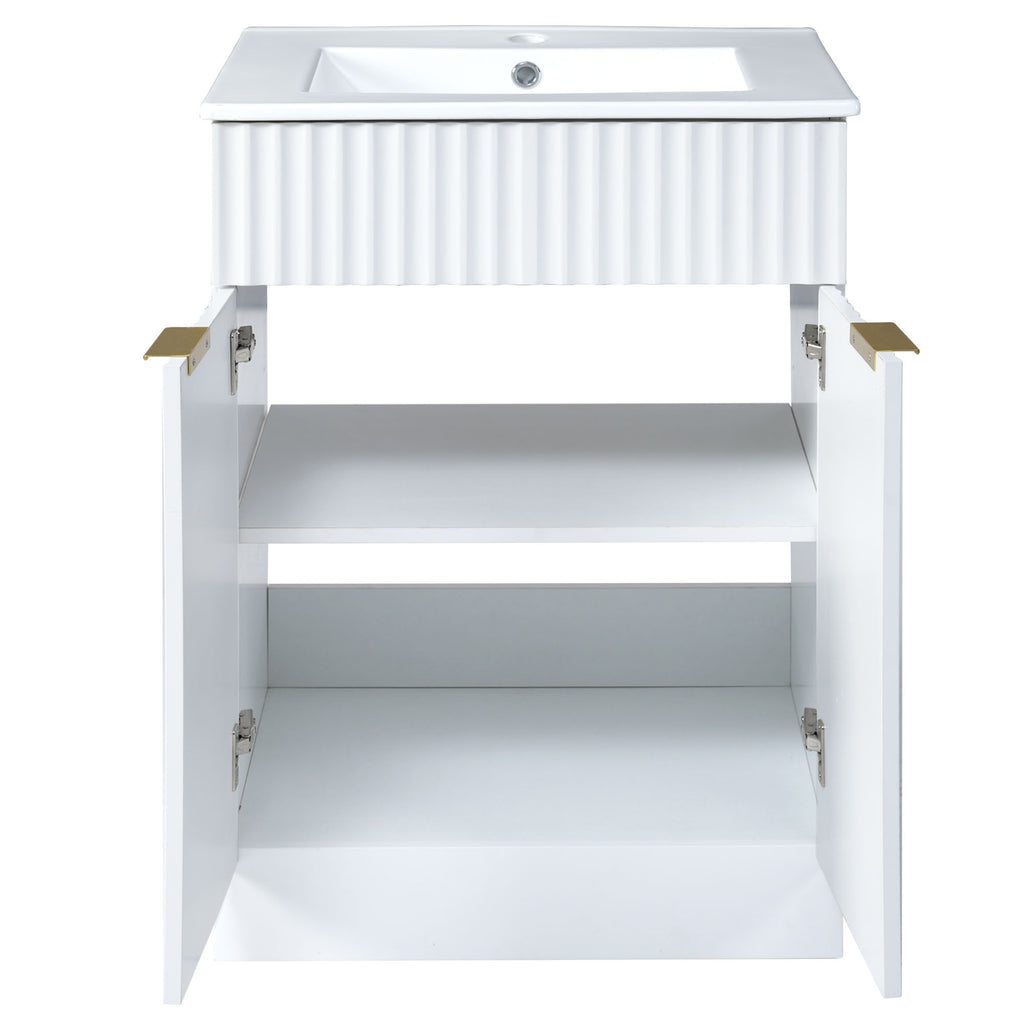 Leoglint [Video]24inch modern bathroom vanity for small bathroom,white storge cabinet with ceramic sink