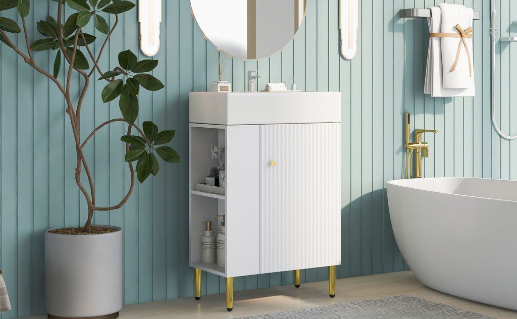 Leoglint 21.6" white Bathroom vanity, Combo Cabinet, Bathroom Storage Cabinet, Single Ceramic Sink, Left side storage