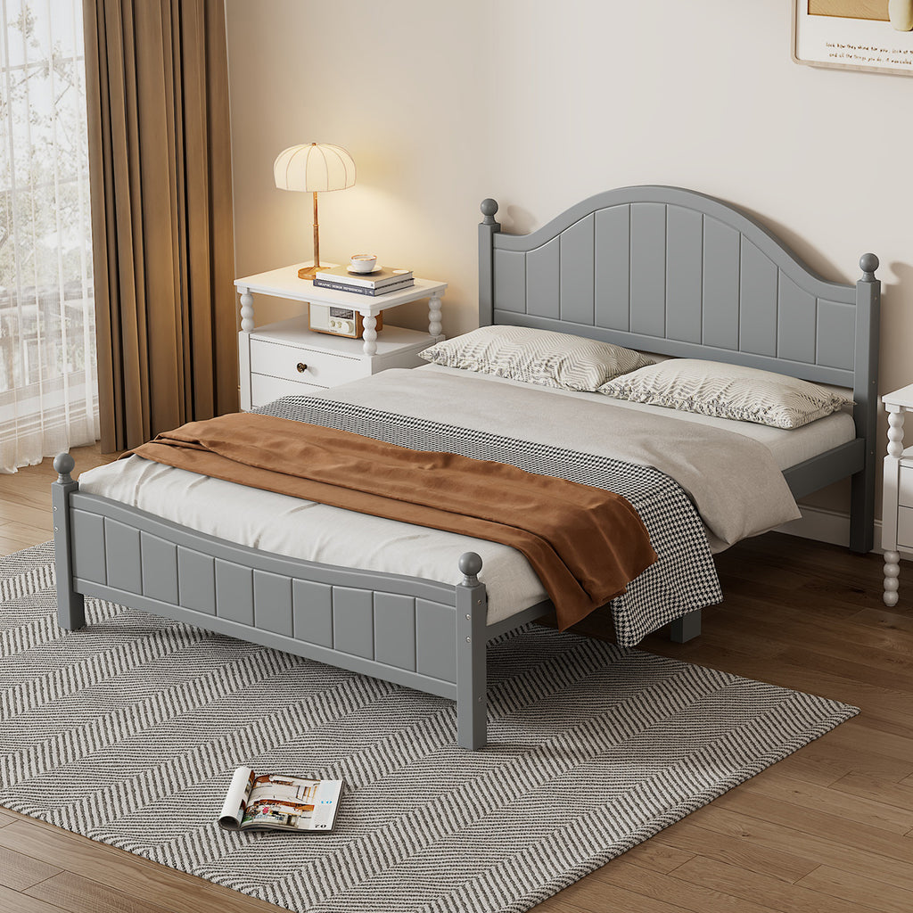 Traditional Concise Style Gray Solid Wood Platform Bed Frame, No Need Box Spring, Full