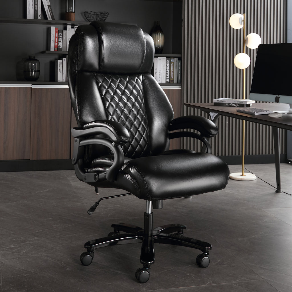 Leoglint Big and Tall Office Chair, 500lbs High Back Large Executive Chair with Electric Airbag Heating High Back Computer Chair with Wide Seat, Black Ergonomic Leather Rocking Chair