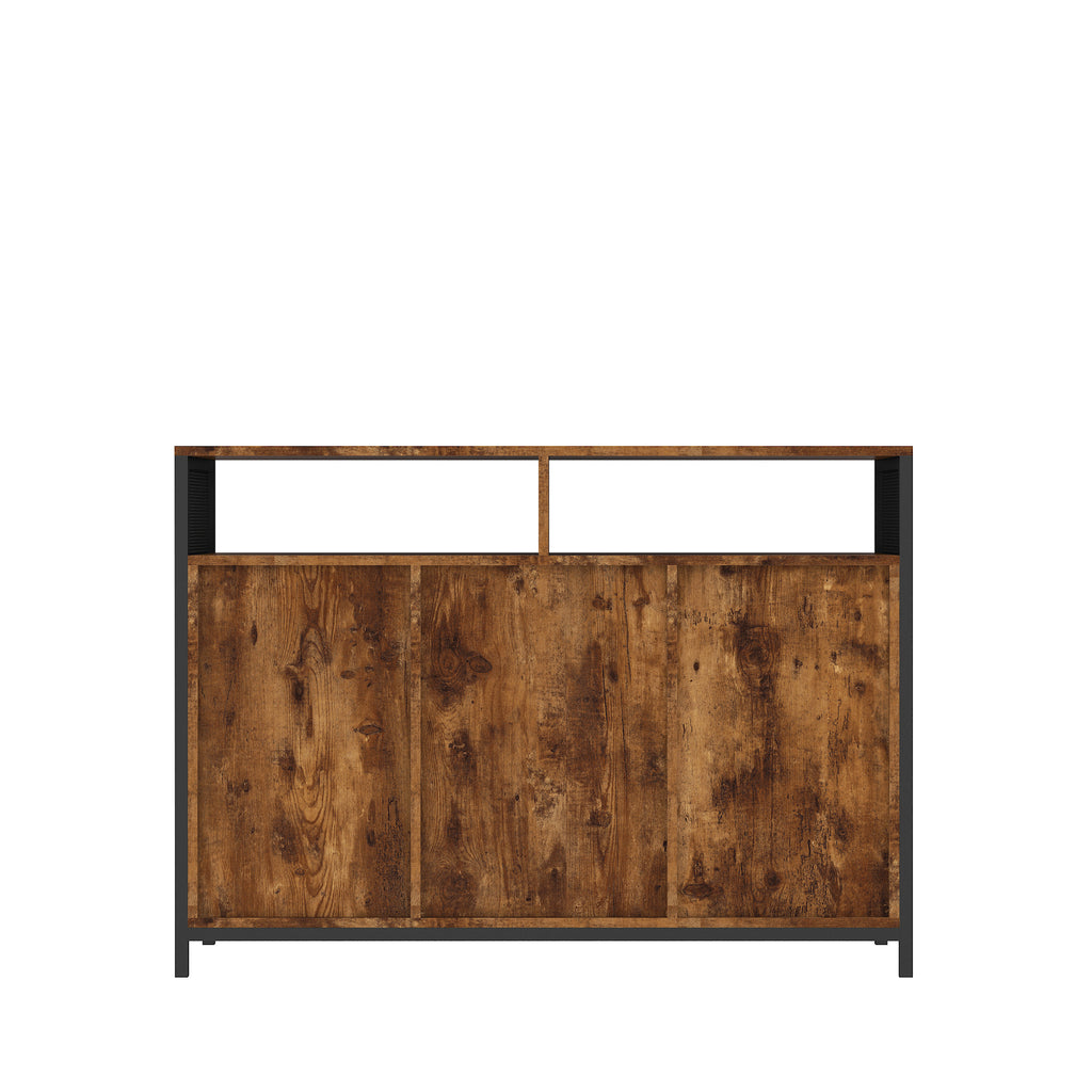 Leoglint Sideboard, storage cabinet with open shelves for kitchen dining room living room, industrial style, Rustic Brown, 43.7x15.74x31.5Inches