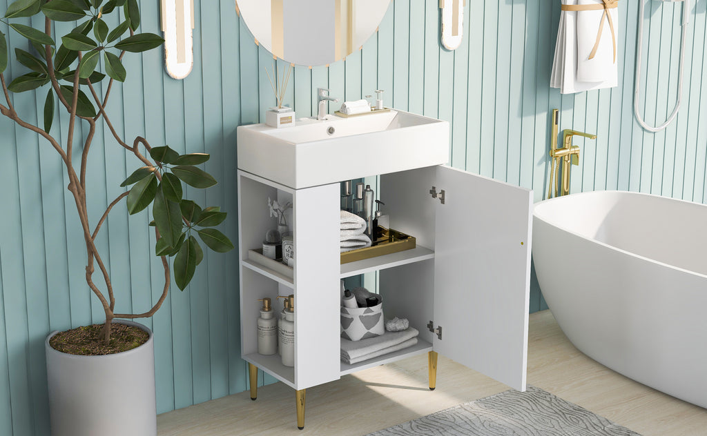 Leoglint 21.6" white Bathroom vanity, Combo Cabinet, Bathroom Storage Cabinet, Single Ceramic Sink, Left side storage