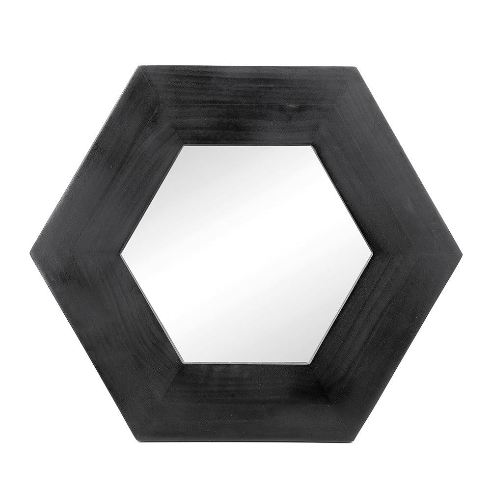 Leoglint 18.5" x 18.5" Hexagon Mirror with Solid Wood Frame, Wall Decor for Living Room Bathroom Hallway, Black