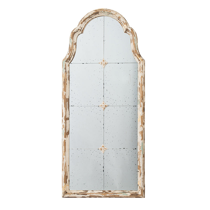 Leoglint 22" x 48" Large Cream & Gold Framed Wall Mirror, Wood Arched Mirror with Decorative Window Look for Living Room, Bathroom, Entryway