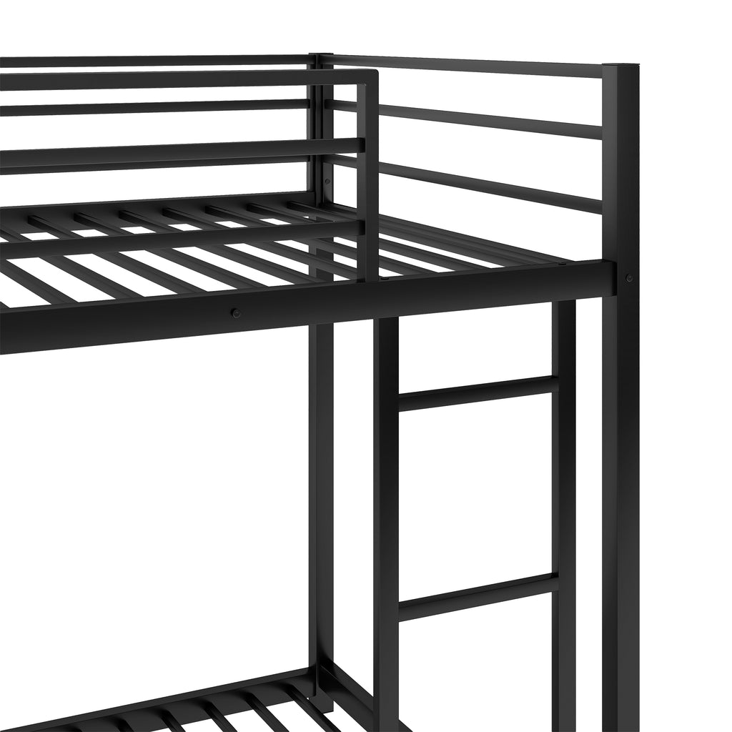 Leoglint Twin over Twin Metal Bunk Bed Frame, Low Bunk Bed with Ladder, Black(OLD SKU:WF282465AAB)