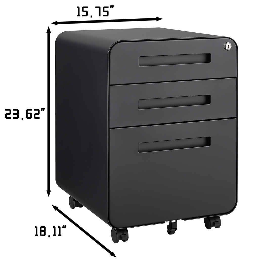 Leoglint 3 Drawer Mobile File Cabinet Under Desk Office,Simple Style Versatile Storage Cabinet for Legal/Letter/A4 Files, 5 Wheel Design Anti-Tilting Cold Rolled Steel Waterproof Moisture-Proof Black