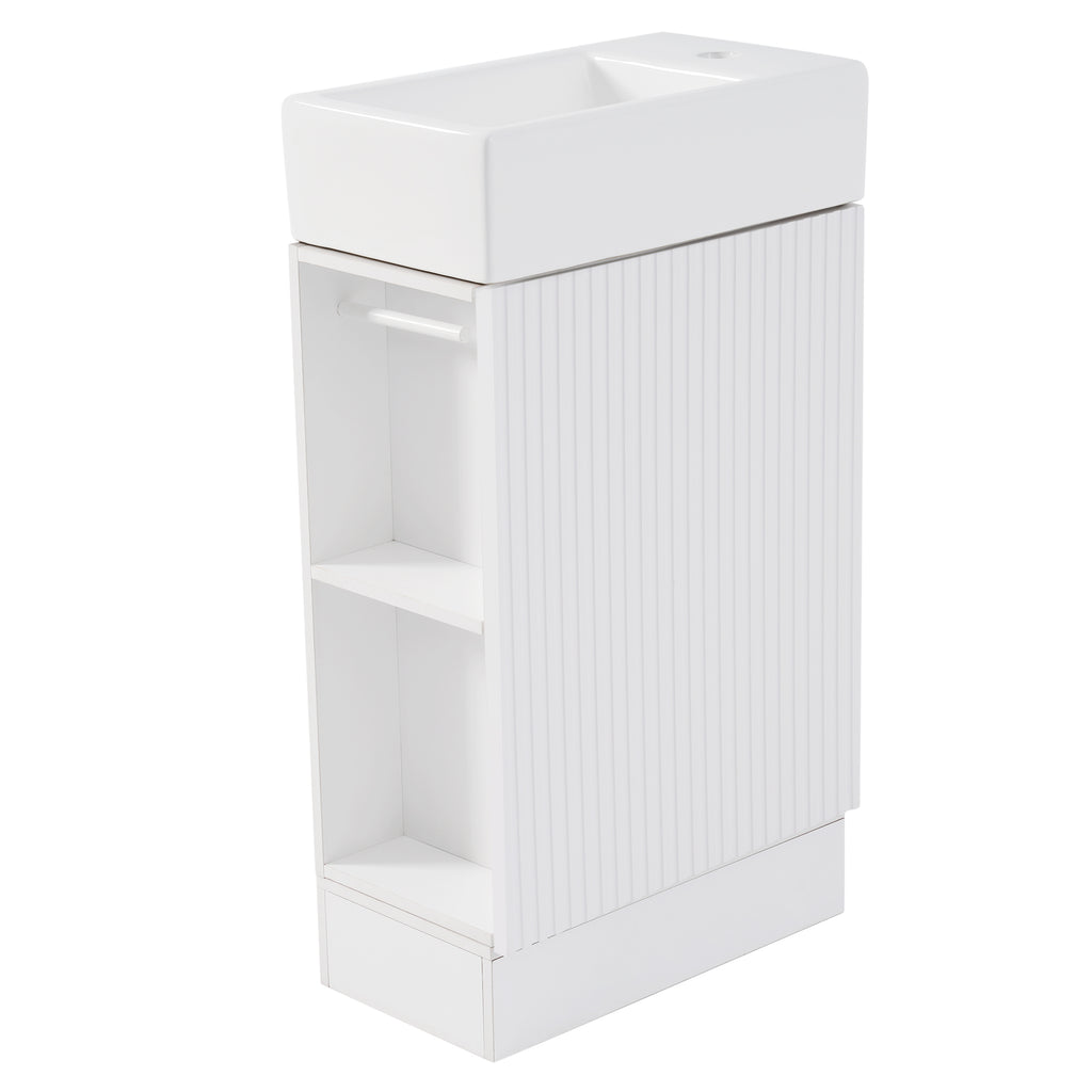 Leoglint 18.6" Bathroom Vanity with Sink, Bathroom Vanity Cabinet with Two-tier Shelf, Left or Right Orientation, White