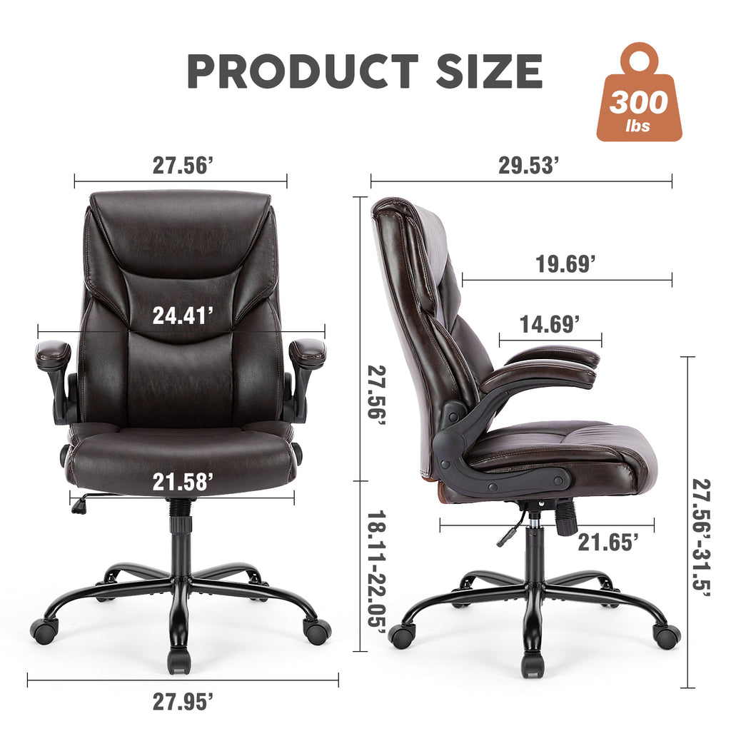 Leoglint Sweetcrispy Executive Office PU Leather  Desk Chair High Back Flip-Up Armrest Adjustable Ergonomic Home Office Chair