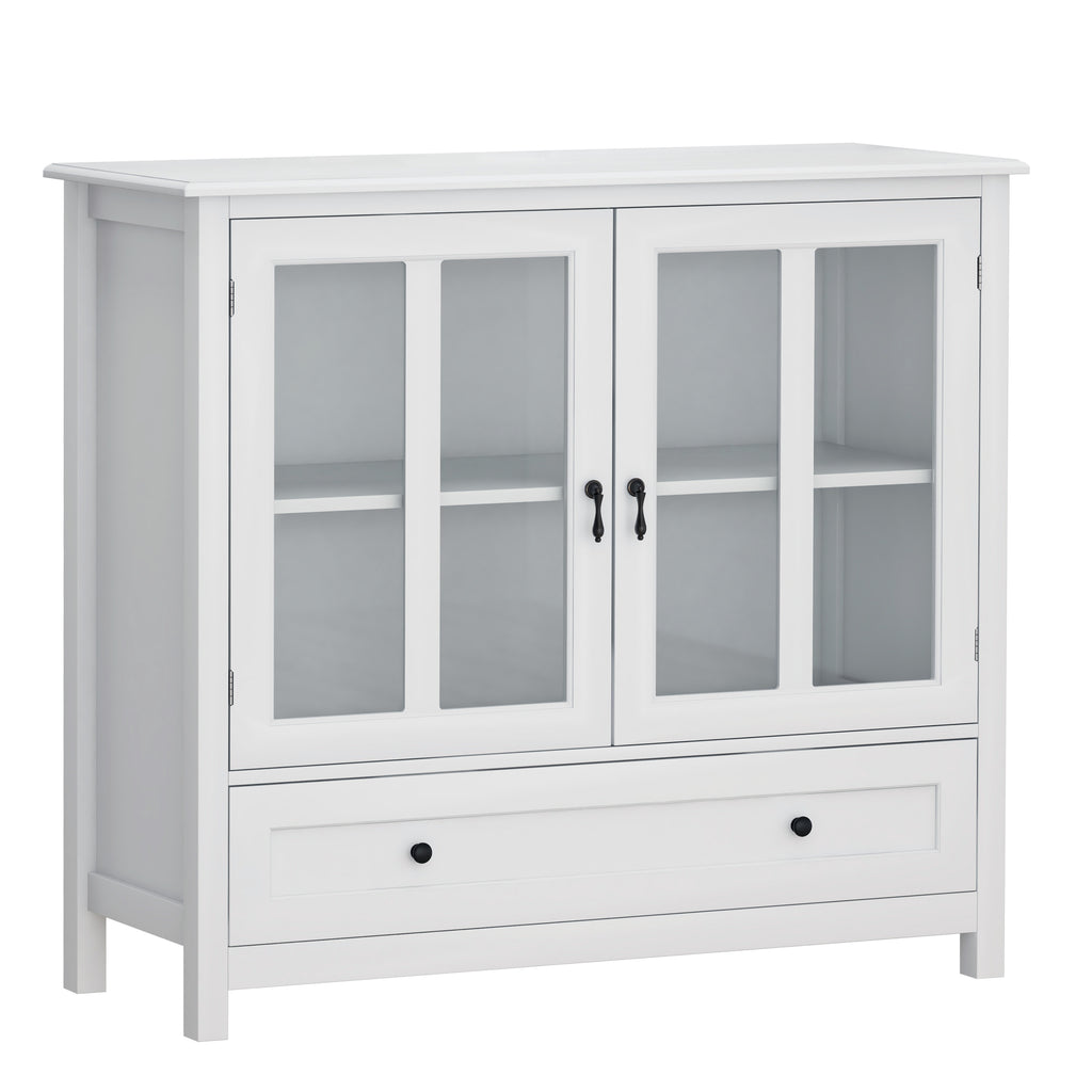 Leoglint Sideboard Buffet storage cabinet with double glass doors and unique bell handle