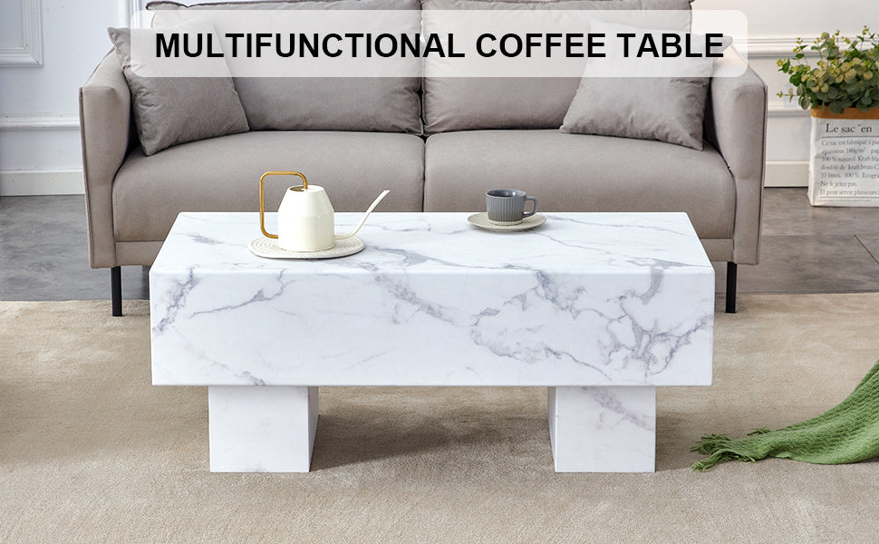 Leoglint The white coffee table has patterns. Modern rectangular table, suitable for living rooms and apartments. 43.3"*21.6"*17.2"