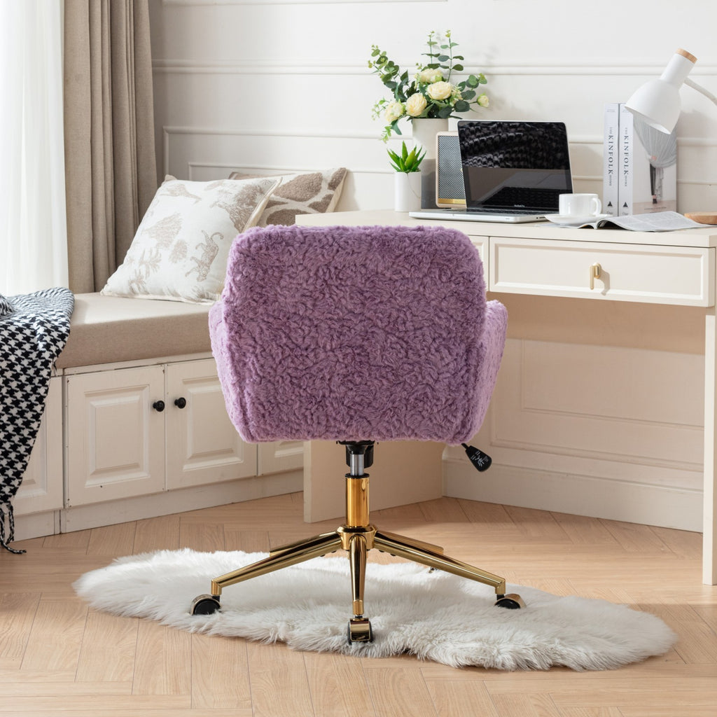 Leoglint A&A Furniture Office Chair,Artificial rabbit hair Home Office Chair with Golden Metal Base,Adjustable Desk Chair Swivel Office Chair,Vanity Chair(Violet)