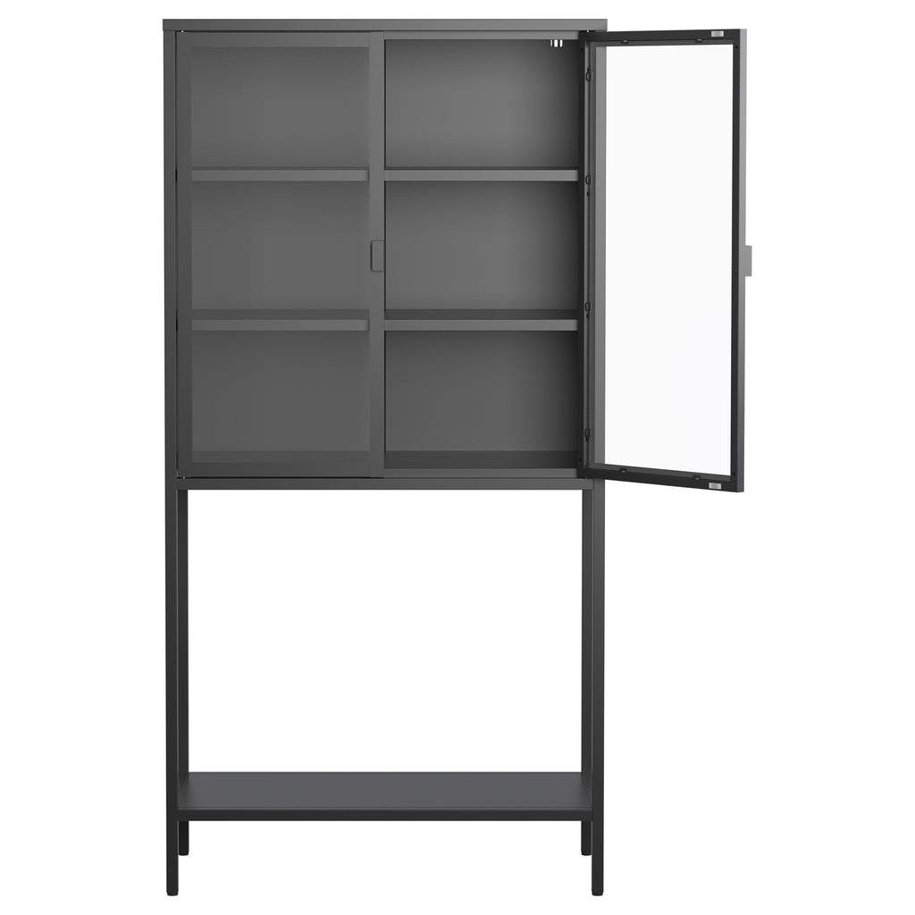 Leoglint 59"H Heavy Duty Metal Storage Cabinet,Sideboards & Buffet,Display Storage Cabinet with Glass Doors and 2 Adjustable Shelves, Tall Bookcase Modern Bookshelf Cabinet for Home Office, Living Room